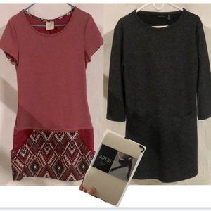 Bundle - 2 Women's Small Winter Dresses + NWT Tights